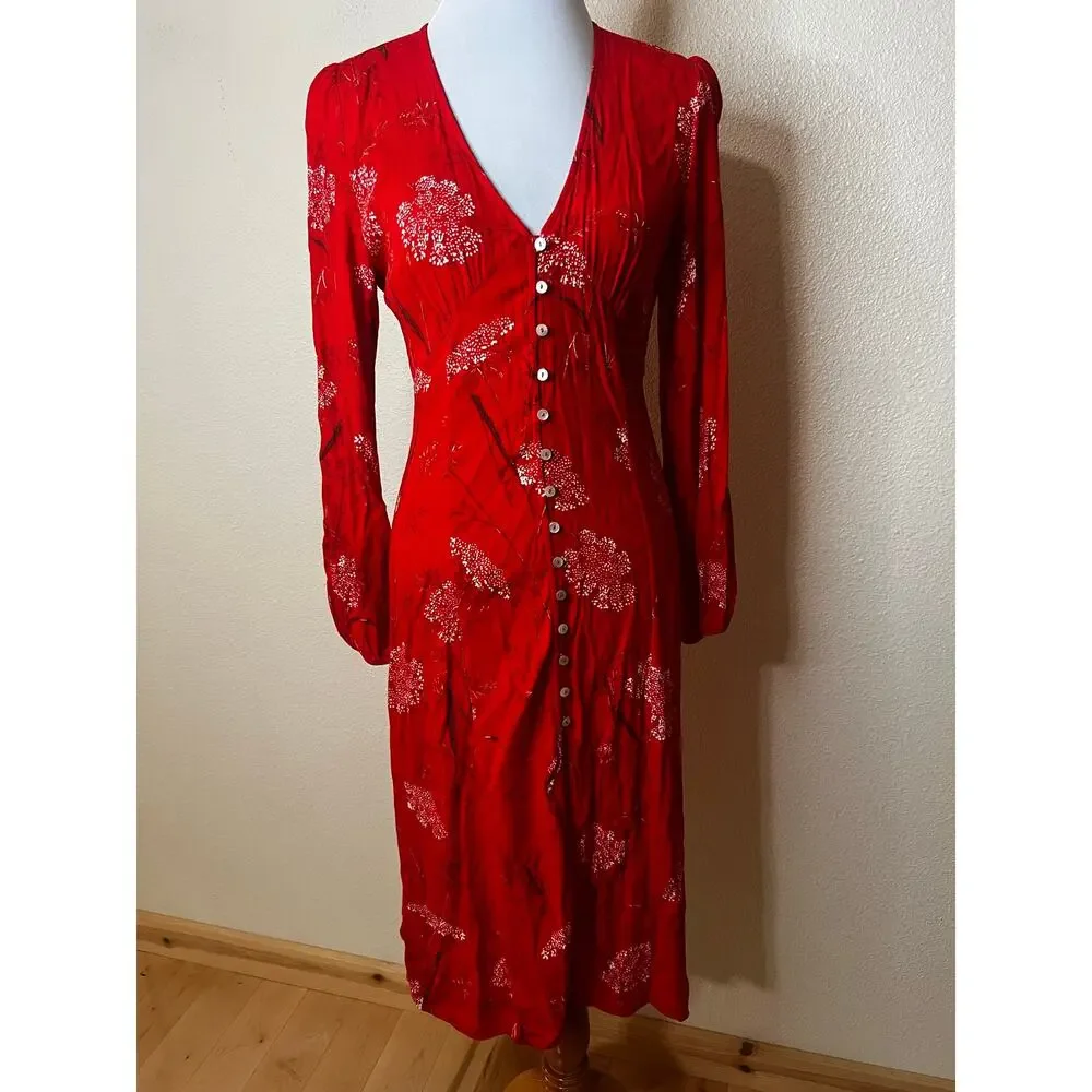 Aritzia | Wilfred Red Gallery Button front Long Sleeve Midi Dress WOMENS Small